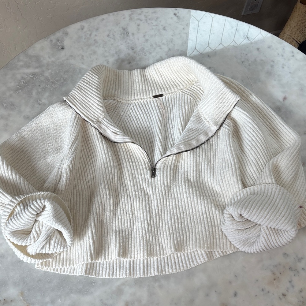 Free People Cream Ribbed Sweater